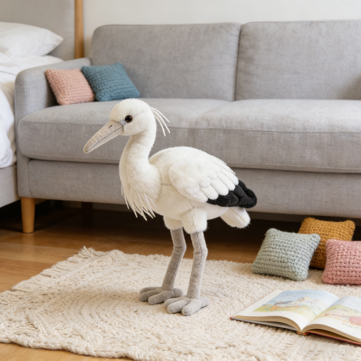 Elegant Pure White Egret Plush Doll